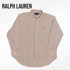 Ralph Lauren CLASSIC FIT STRIPED BUTTON DOWN SHIRT 17.5 34/35 RED WHITE EUC
